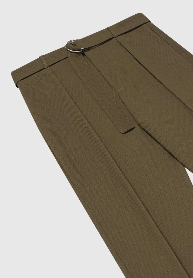 Manire De Voir Modern Tailoring Manire De Voir Man Relaxed Fit Textured Belted Tailored Trousers 8211 Khaki