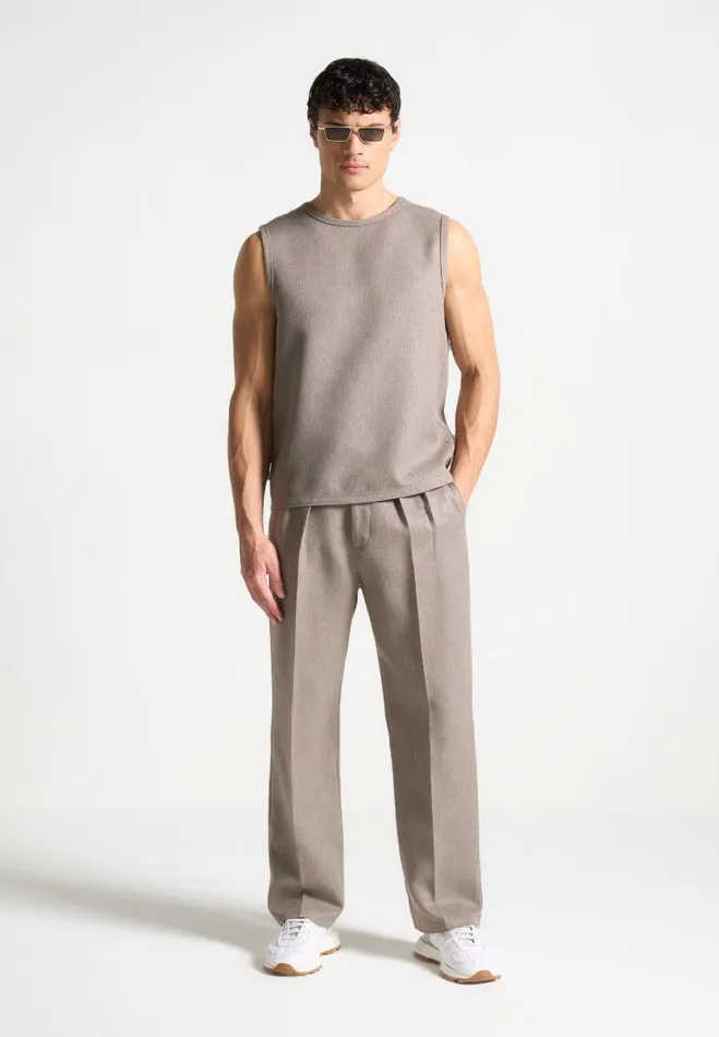 Manire De Voir Modern Tailoring Manire De Voir Man Relaxed Fit Textured Pleated Tailored Trousers 8211 Taupe Manire De Voir Modern Tailoring Manire De Voir Man Relaxed Fit Textured Pleated Tailored Trousers 8211 Taupe