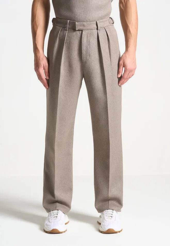 Manire De Voir Modern Tailoring Manire De Voir Man Relaxed Fit Textured Pleated Tailored Trousers 8211 Taupe