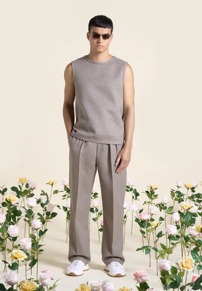 Manire De Voir Modern Tailoring Manire De Voir Man Relaxed Fit Textured Pleated Tailored Trousers 8211 Taupe