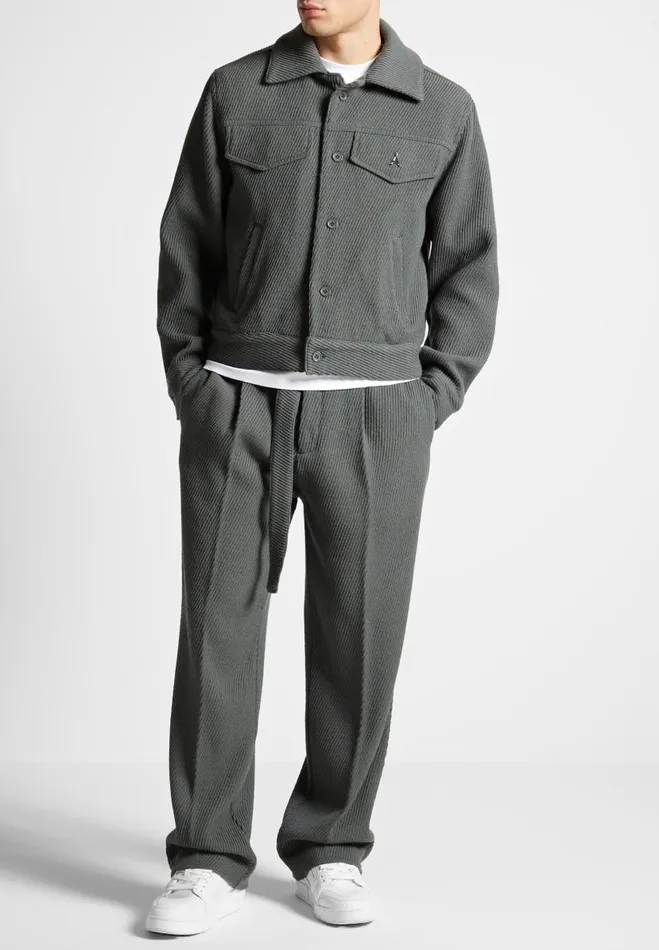 Manire De Voir Modern Tailoring Manire De Voir Man Relaxed Fit Twill Belted Tailored Trousers 8211 Grey