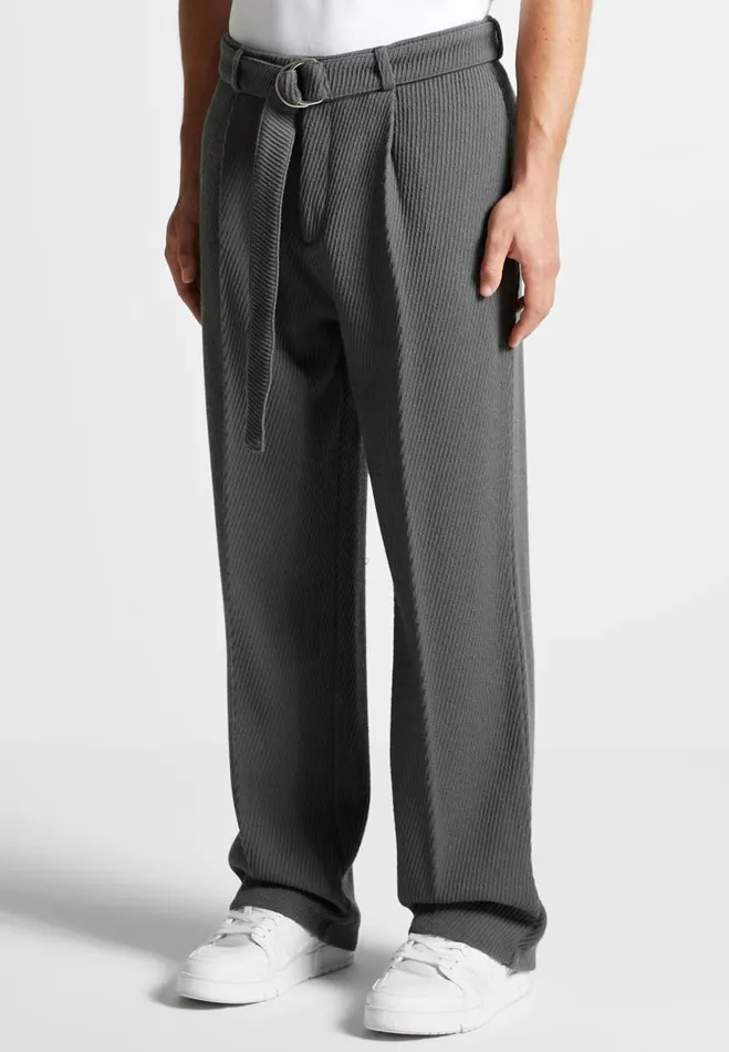 Manire De Voir Modern Tailoring Manire De Voir Man Relaxed Fit Twill Belted Tailored Trousers 8211 Grey
