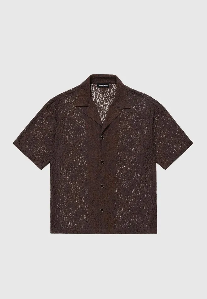 Manire De Voir Shirts Manire De Voir Man Boxy Lace Revere Shirt 8211 Brown