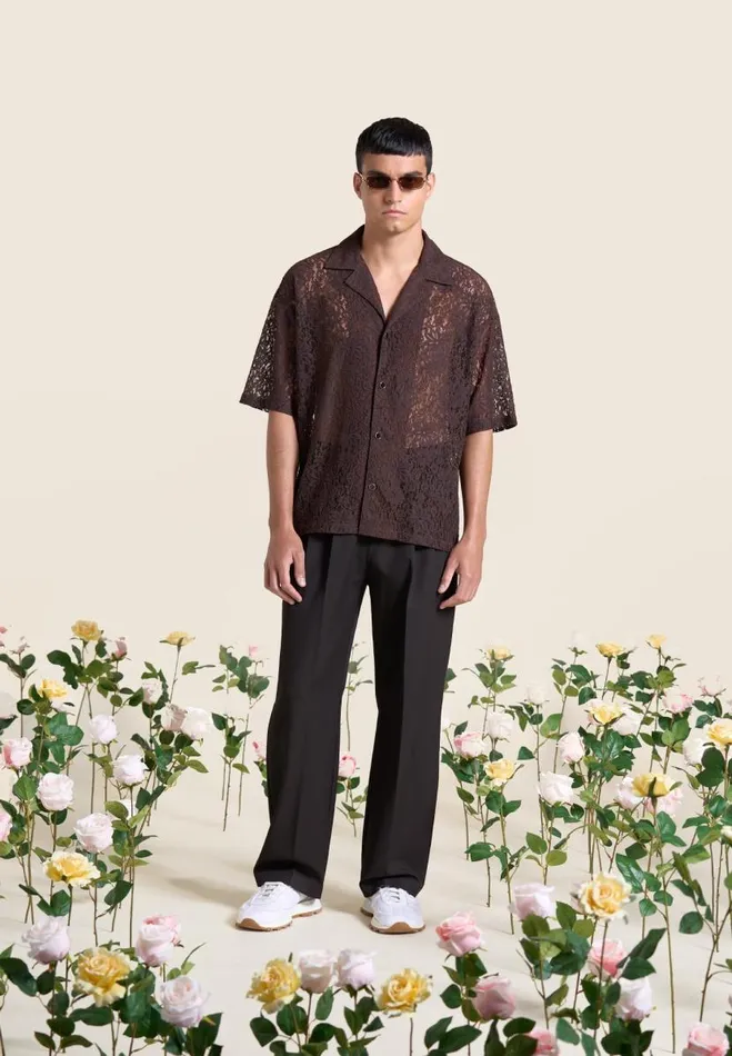Manire De Voir Shirts Manire De Voir Man Boxy Lace Revere Shirt 8211 Brown