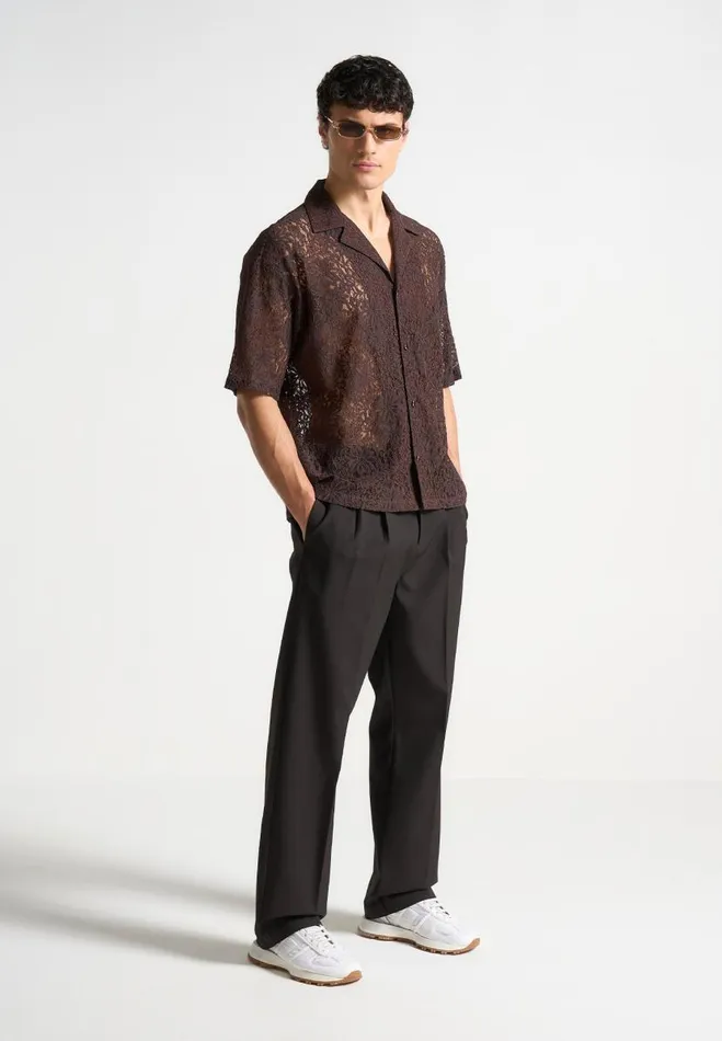 Manire De Voir Shirts Manire De Voir Man Boxy Lace Revere Shirt 8211 Brown