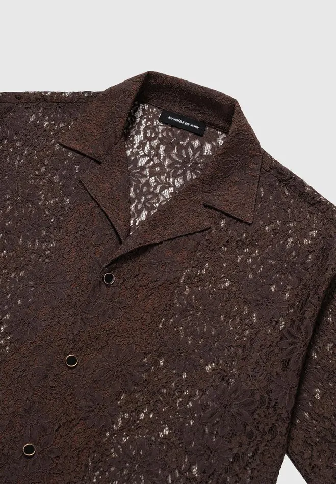 Manire De Voir Shirts Manire De Voir Man Boxy Lace Revere Shirt 8211 Brown