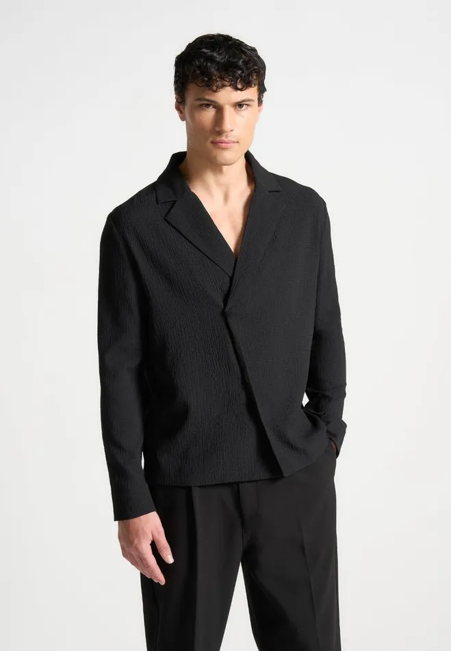 Manire De Voir Shirts Manire De Voir Man Seersucker Double Breasted Shirt 8211 Black Manire De Voir Shirts Manire De Voir Man Seersucker Double Breasted Shirt 8211 Black