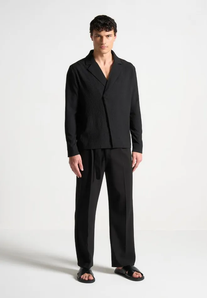 Manire De Voir Shirts Manire De Voir Man Seersucker Double Breasted Shirt 8211 Black