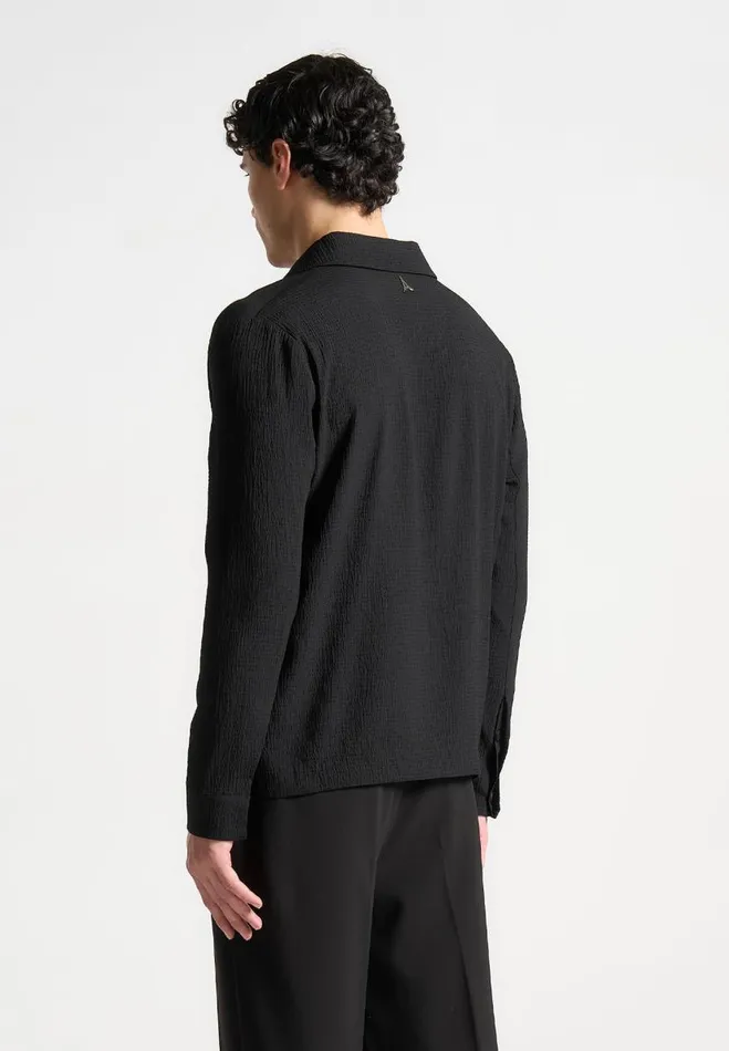 Manire De Voir Shirts Manire De Voir Man Seersucker Double Breasted Shirt 8211 Black