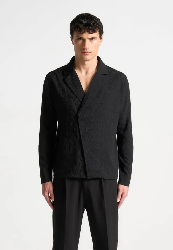 Manire De Voir Shirts Manire De Voir Man Seersucker Double Breasted Shirt 8211 Black