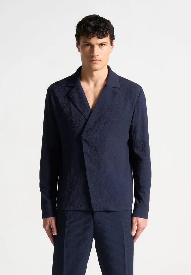Manire De Voir Shirts Manire De Voir Man Seersucker Double Breasted Shirt 8211 Navy Manire De Voir Shirts Manire De Voir Man Seersucker Double Breasted Shirt 8211 Navy