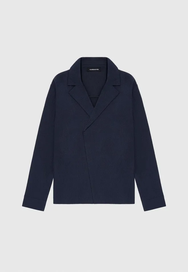 Manire De Voir Shirts Manire De Voir Man Seersucker Double Breasted Shirt 8211 Navy