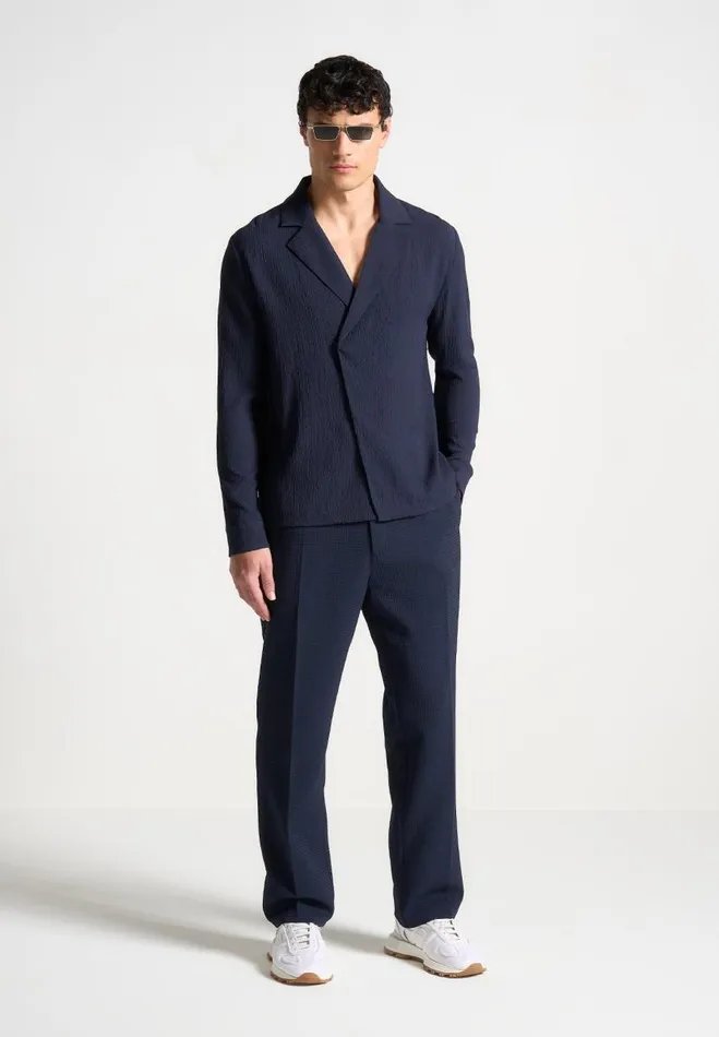 Manire De Voir Shirts Manire De Voir Man Seersucker Double Breasted Shirt 8211 Navy