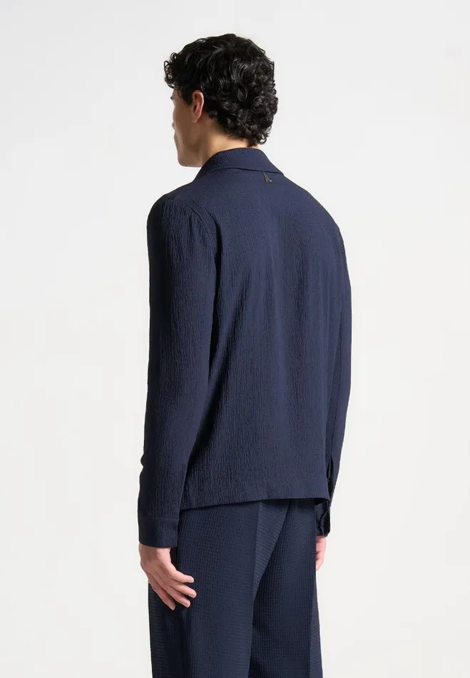 Manire De Voir Shirts Manire De Voir Man Seersucker Double Breasted Shirt 8211 Navy