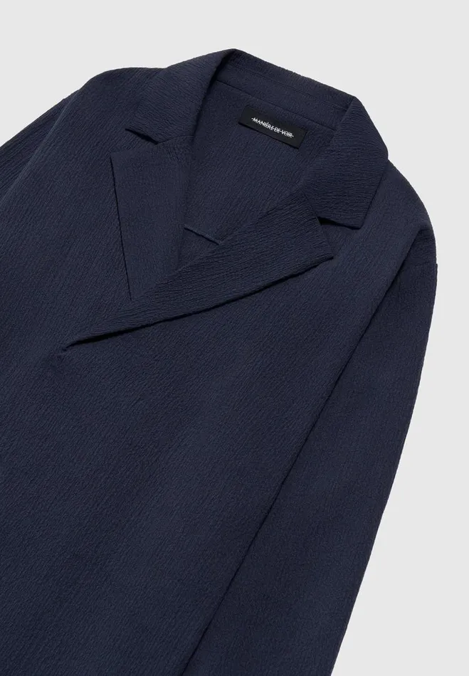 Manire De Voir Shirts Manire De Voir Man Seersucker Double Breasted Shirt 8211 Navy