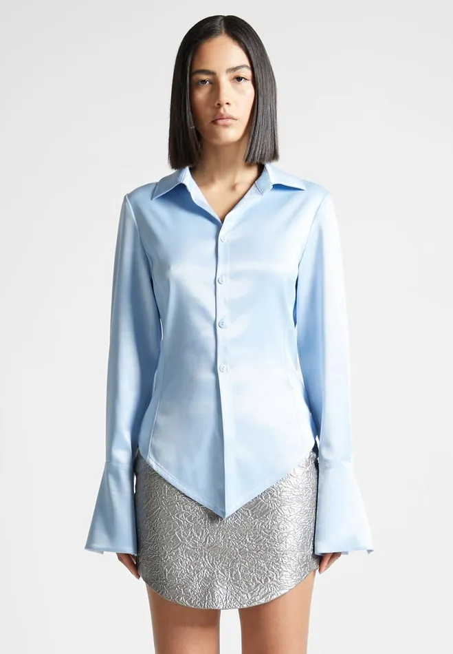 Manire De Voir Shirts Manire De Voir Woman Angled Satin Shirt 8211 Blue