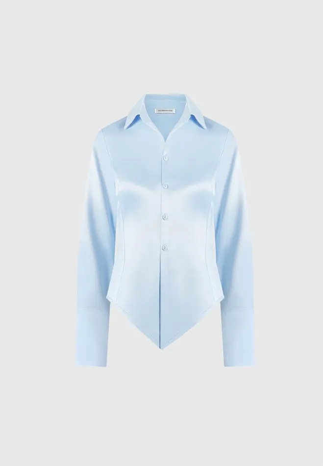 Manire De Voir Shirts Manire De Voir Woman Angled Satin Shirt 8211 Blue