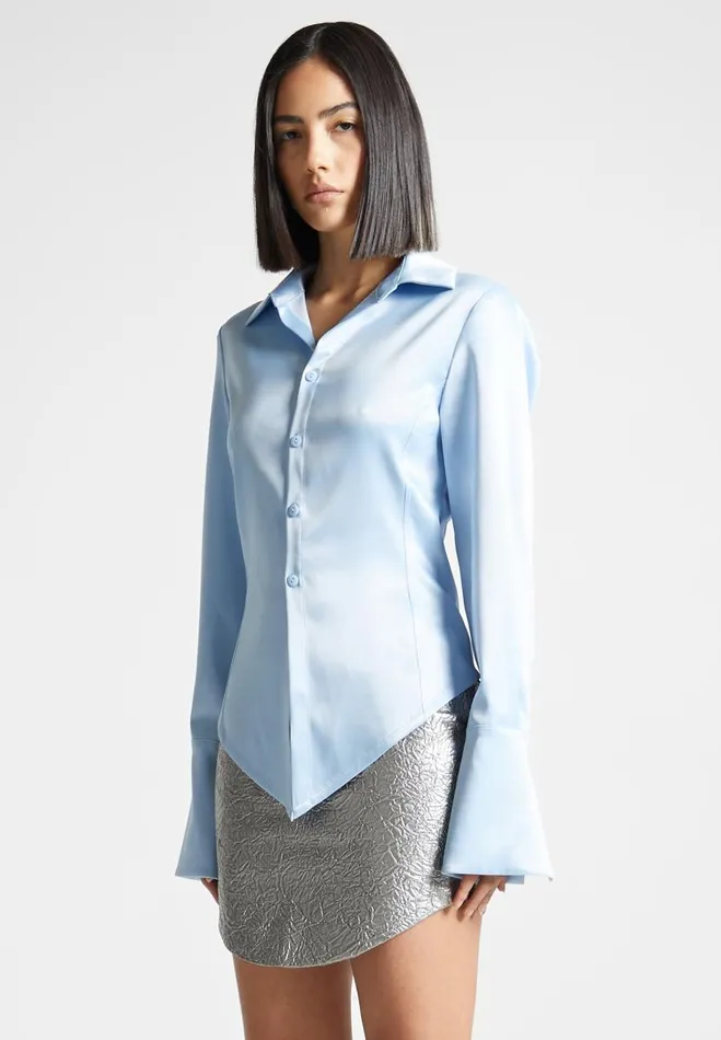 Manire De Voir Shirts Manire De Voir Woman Angled Satin Shirt 8211 Blue