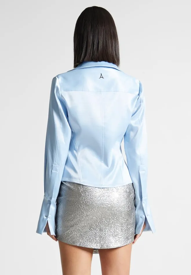 Manire De Voir Shirts Manire De Voir Woman Angled Satin Shirt 8211 Blue