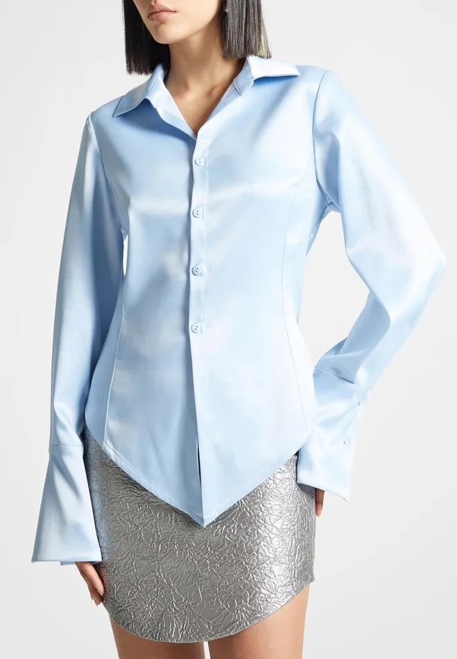 Manire De Voir Shirts Manire De Voir Woman Angled Satin Shirt 8211 Blue