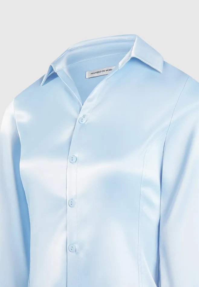 Manire De Voir Shirts Manire De Voir Woman Angled Satin Shirt 8211 Blue
