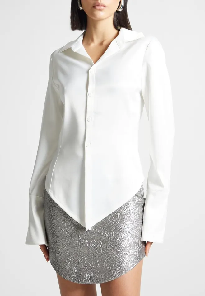 Manire De Voir Shirts Manire De Voir Woman Angled Satin Shirt 8211 White