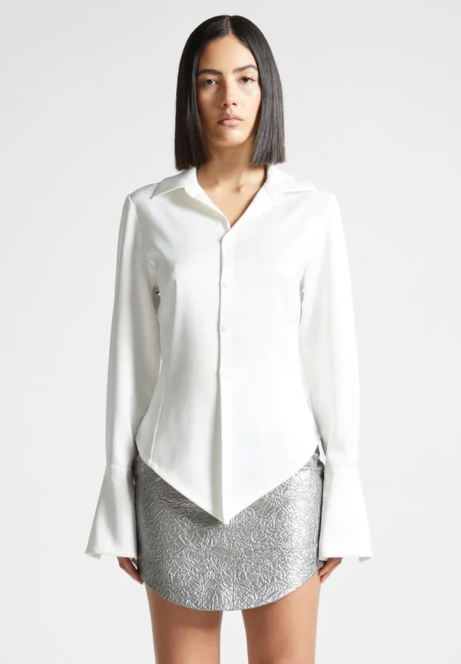 Manire De Voir Shirts Manire De Voir Woman Angled Satin Shirt 8211 White