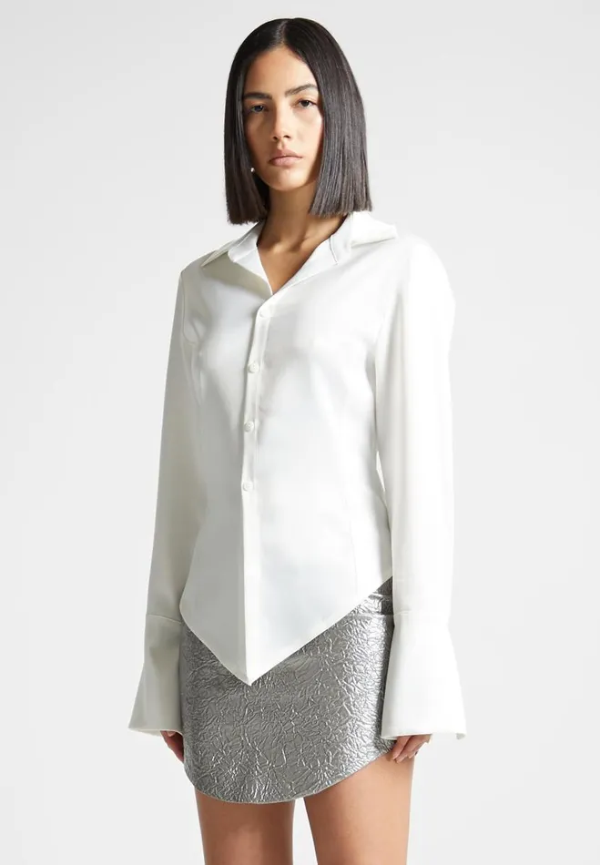 Manire De Voir Shirts Manire De Voir Woman Angled Satin Shirt 8211 White