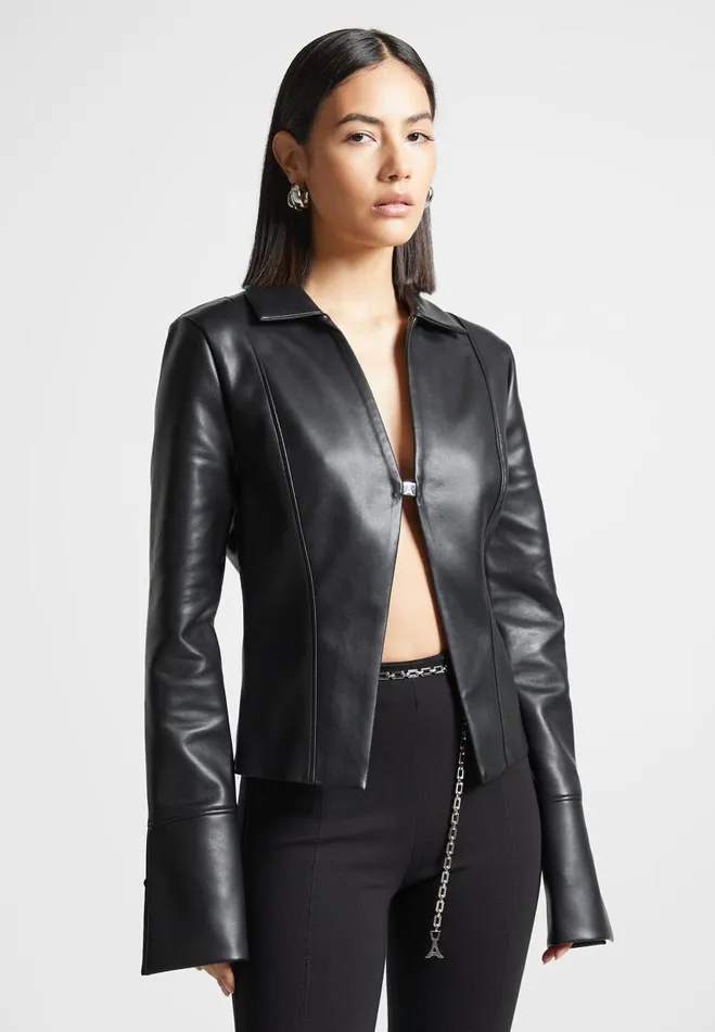 Manire De Voir Shirts Manire De Voir Woman Vegan Leather Shirt With Clasp 8211 Black Manire De Voir Shirts Manire De Voir Woman Vegan Leather Shirt With Clasp 8211 Black