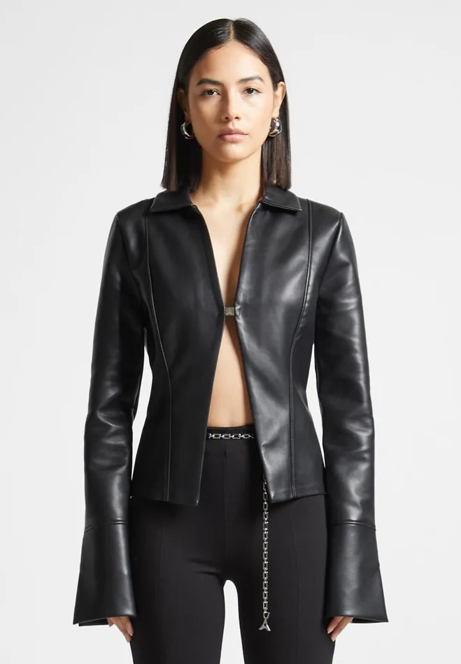 Manire De Voir Shirts Manire De Voir Woman Vegan Leather Shirt With Clasp 8211 Black