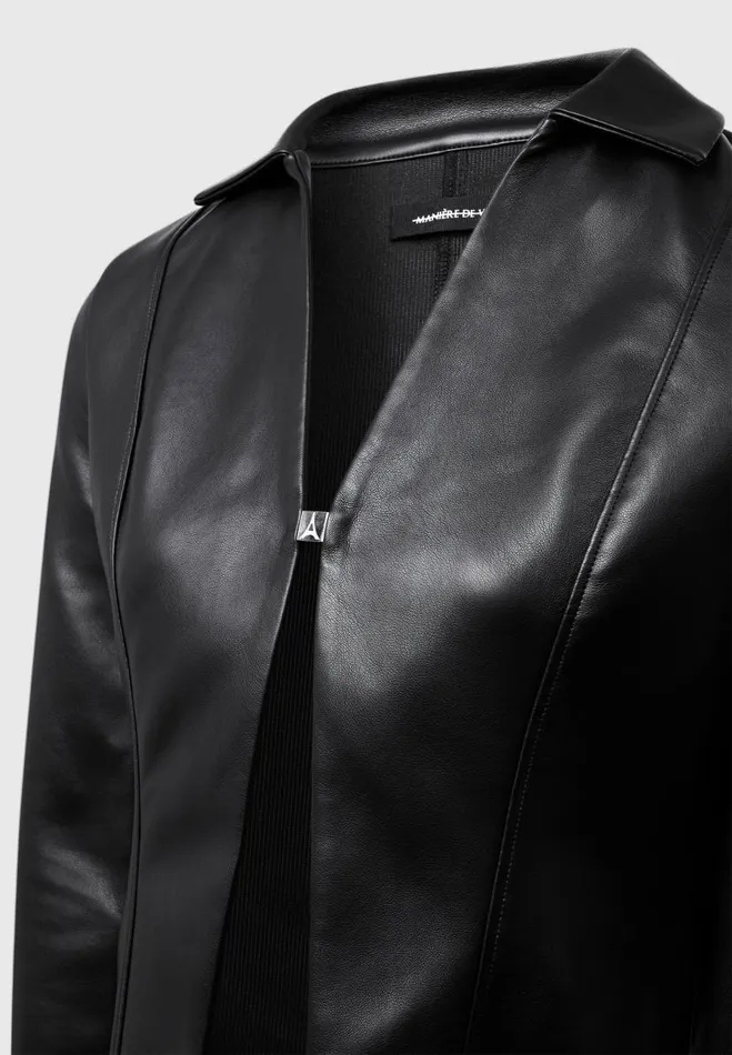 Manire De Voir Shirts Manire De Voir Woman Vegan Leather Shirt With Clasp 8211 Black