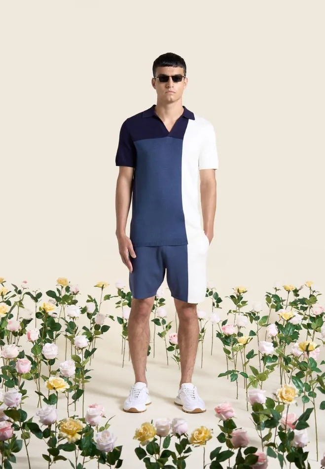 Manire De Voir Short Sets Manire De Voir Man Colour Block Knit Shorts 8211 NavySteel Blue