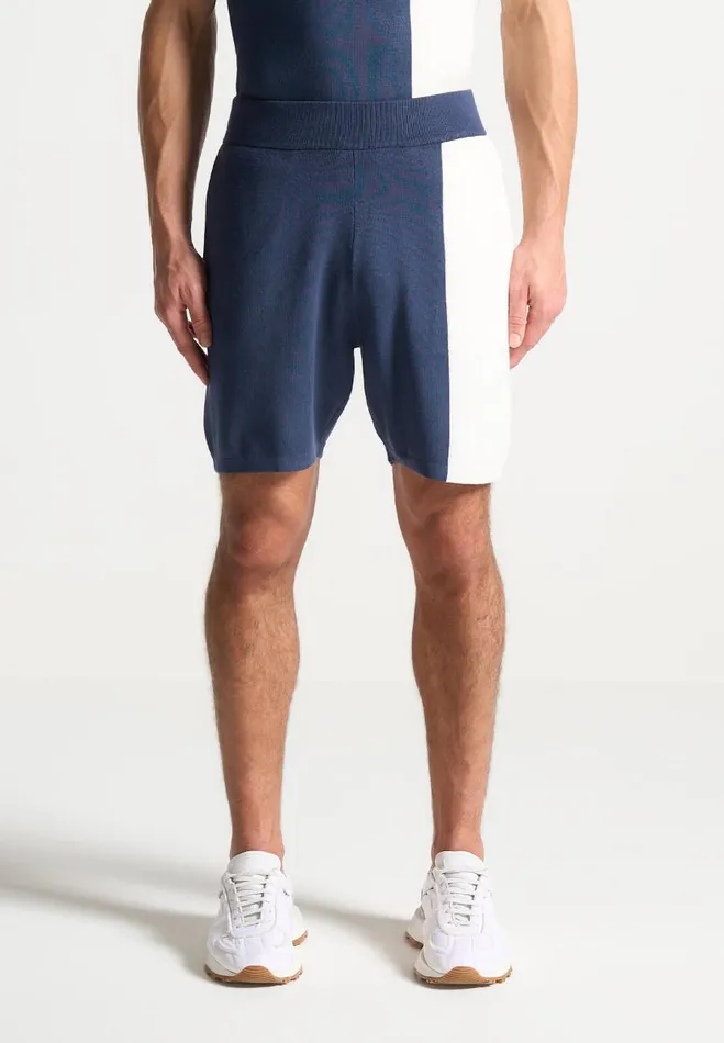 Manire De Voir Short Sets Manire De Voir Man Colour Block Knit Shorts 8211 NavySteel Blue