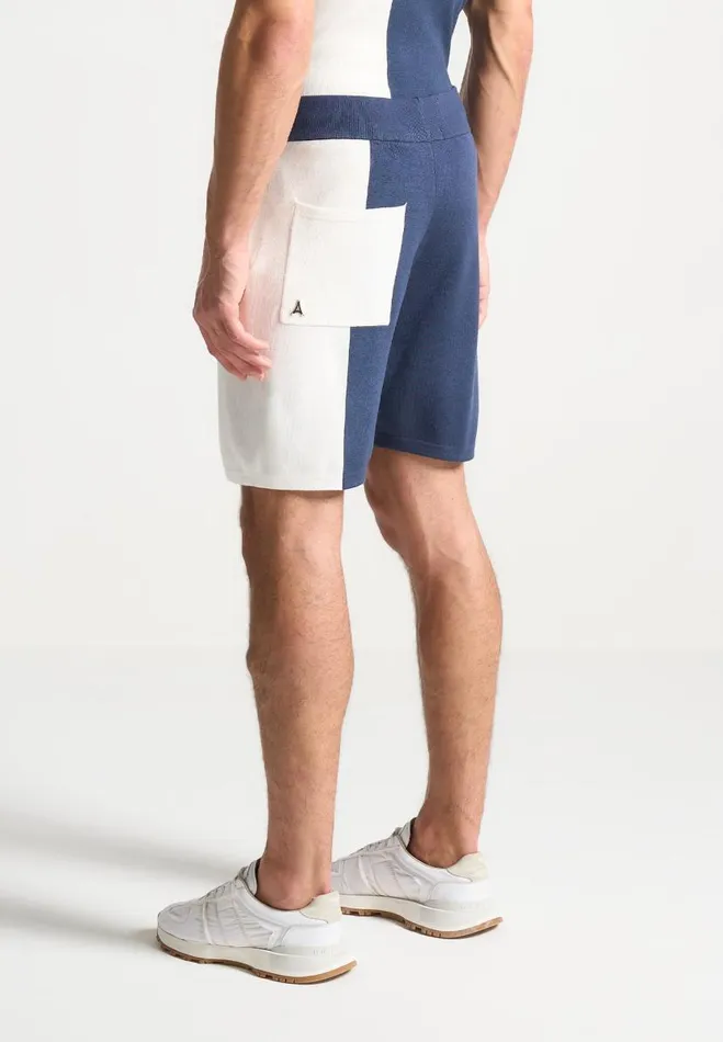 Manire De Voir Short Sets Manire De Voir Man Colour Block Knit Shorts 8211 NavySteel Blue