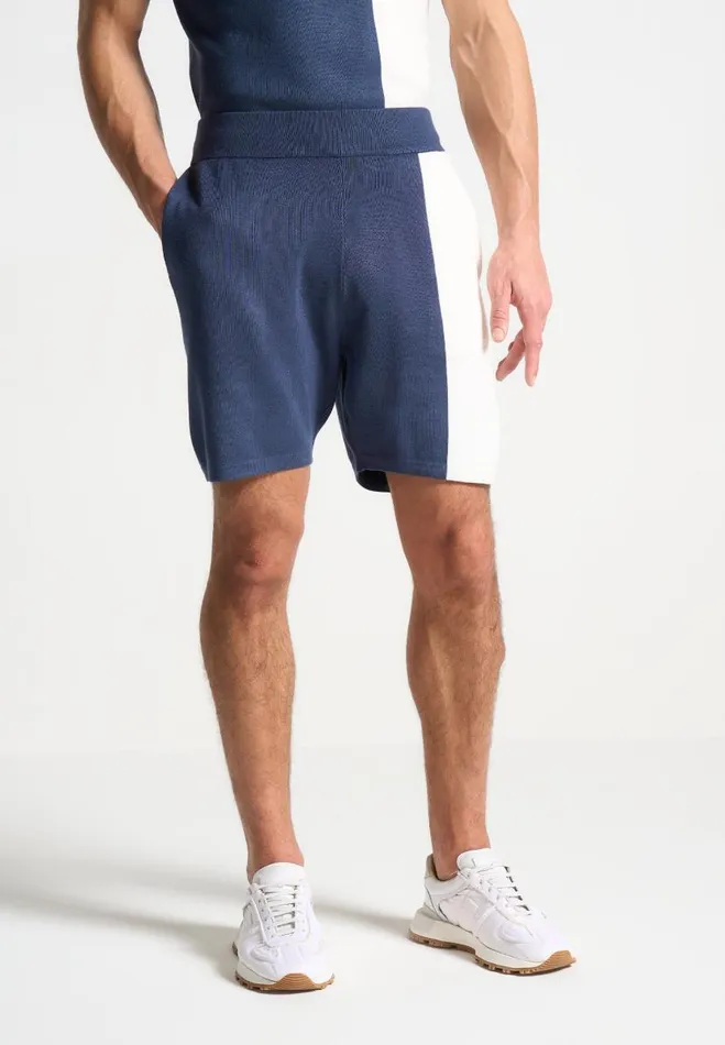 Manire De Voir Short Sets Manire De Voir Man Colour Block Knit Shorts 8211 NavySteel Blue