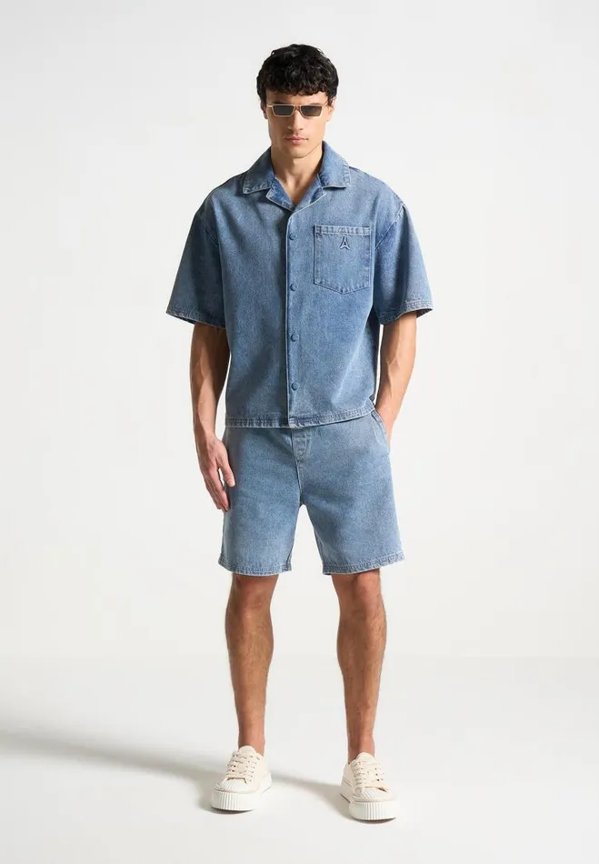 Manire De Voir Short Sets Manire De Voir Man Denim Shorts 8211 Mid Blue