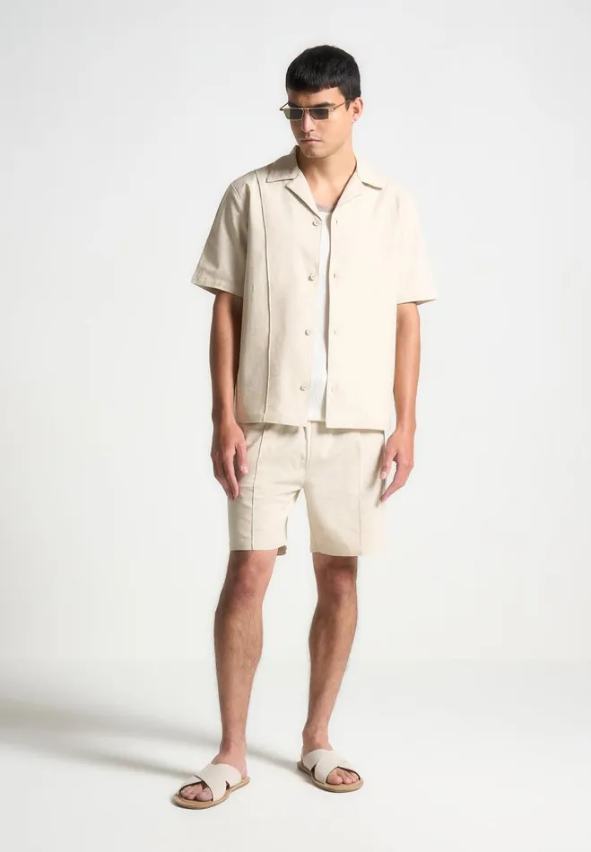 Manire De Voir Short Sets Manire De Voir Man Linen Pintuck Shorts 8211 Natural