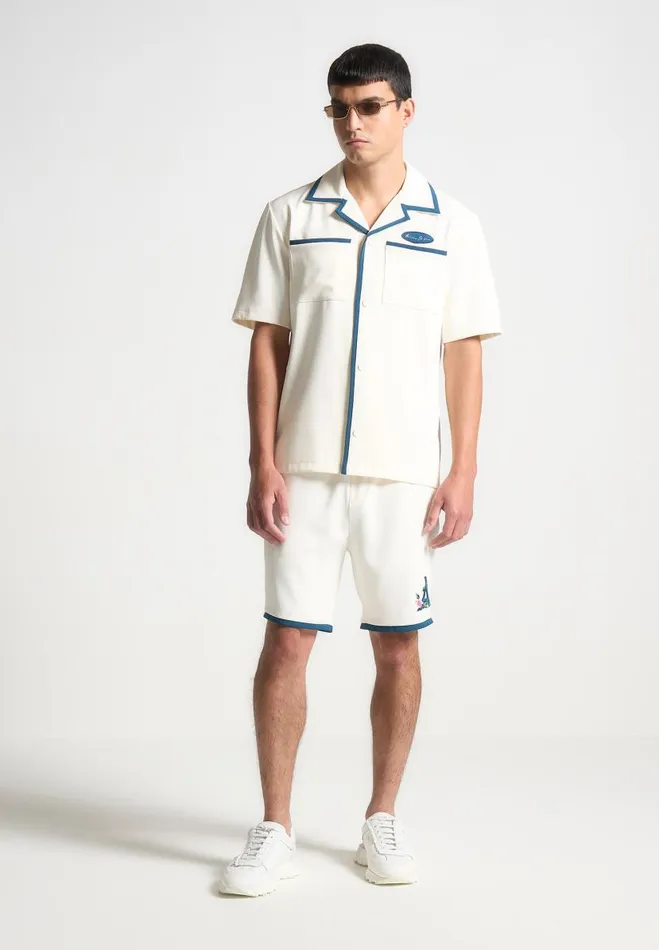 Manire De Voir Short Sets Manire De Voir Man Velvet Eiffel Shorts 8211 CreamBlue Manire De Voir Short Sets Manire De Voir Man Velvet Eiffel Shorts 8211 CreamBlue