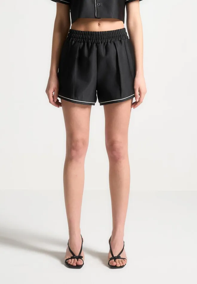Manire De Voir Shorts Manire De Voir Woman Satin Shorts With Piping 8211 Black