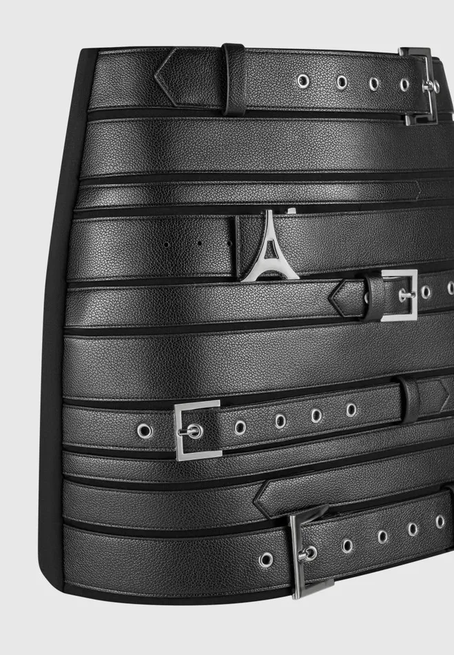 Manire De Voir Skirts Manire De Voir Woman Multi Belt Vegan Leather Mini Skirt 8211 Black