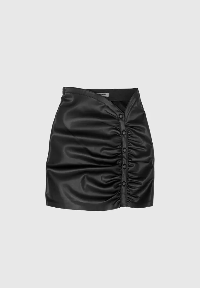 Manire De Voir Skirts Manire De Voir Woman Vegan Leather Ruched Mini Skirt 8211 Black