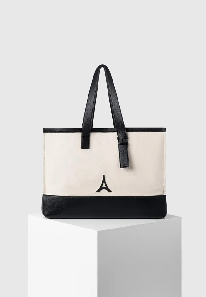 Manire De Voir Summer Accessories Manire De Voir WomanManire De Voir Man Eiffel Detail Canvas Tote Bag 8211 BeigeBlack