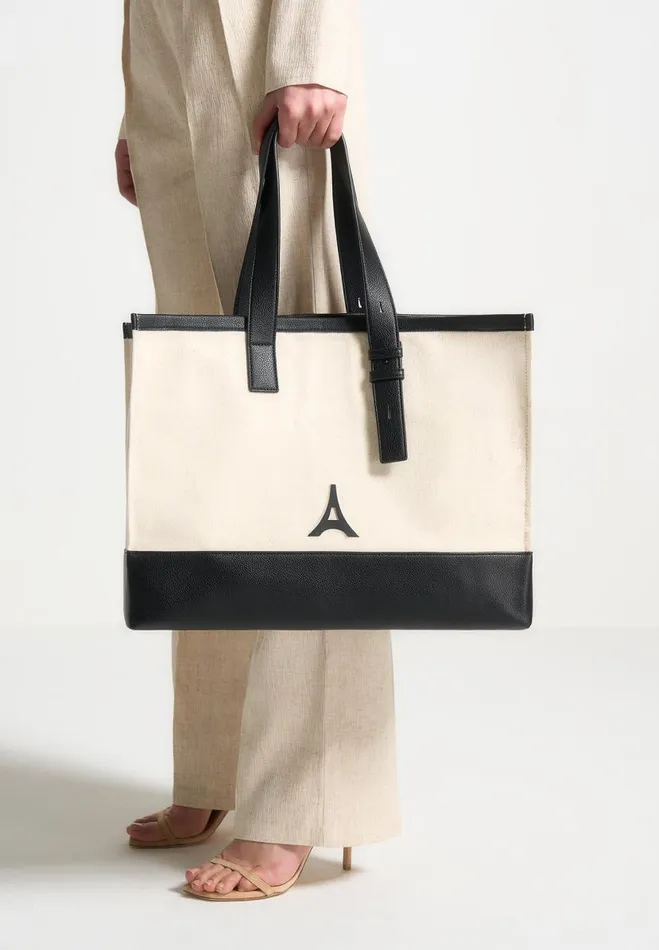 Manire De Voir Summer Accessories Manire De Voir WomanManire De Voir Man Eiffel Detail Canvas Tote Bag 8211 BeigeBlack