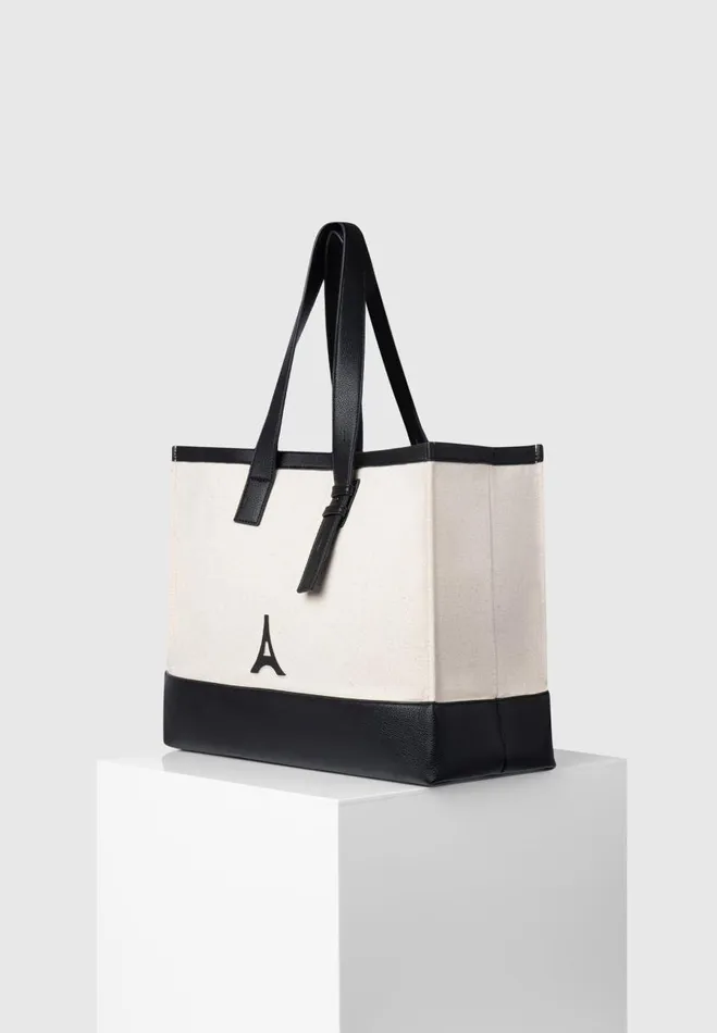 Manire De Voir Summer Accessories Manire De Voir WomanManire De Voir Man Eiffel Detail Canvas Tote Bag 8211 BeigeBlack