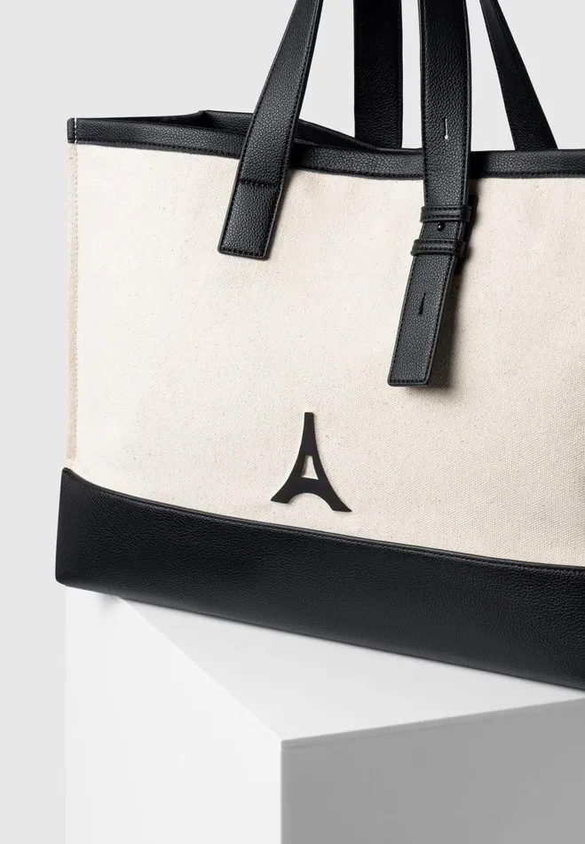 Manire De Voir Summer Accessories Manire De Voir WomanManire De Voir Man Eiffel Detail Canvas Tote Bag 8211 BeigeBlack