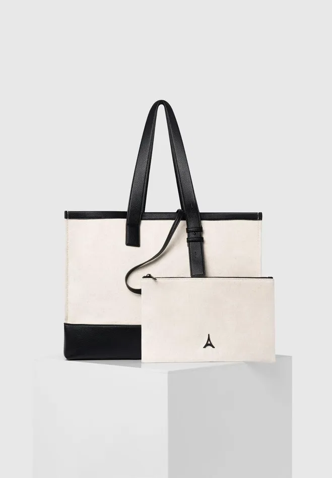 Manire De Voir Summer Accessories Manire De Voir WomanManire De Voir Man Eiffel Detail Canvas Tote Bag 8211 BeigeBlack