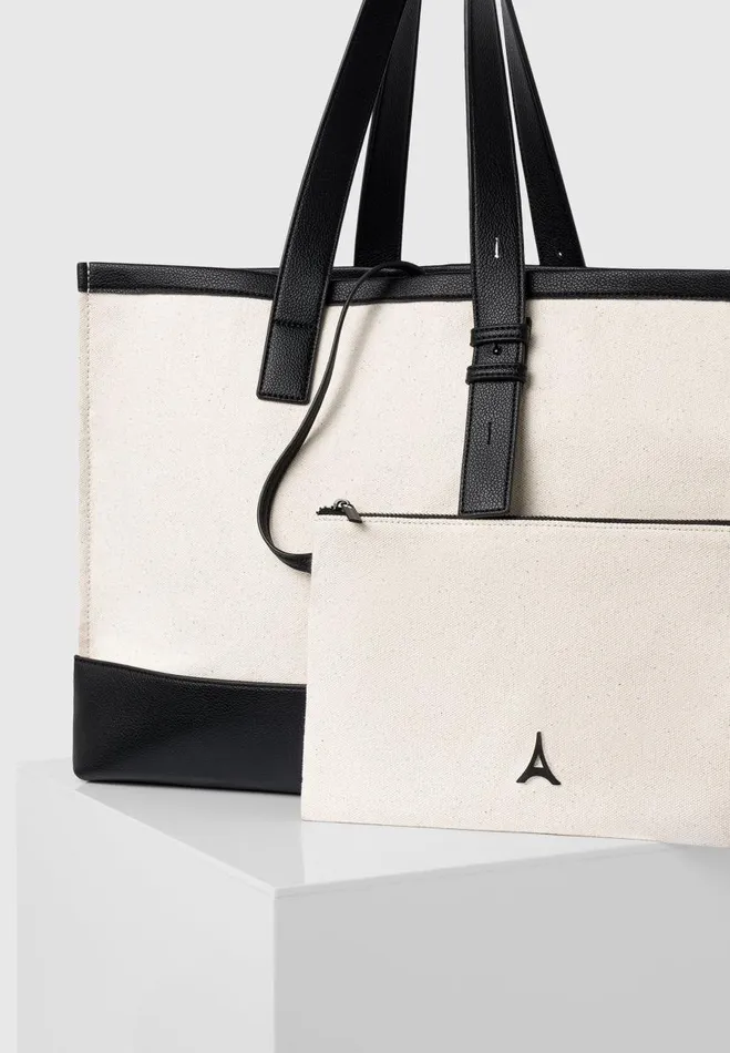 Manire De Voir Summer Accessories Manire De Voir WomanManire De Voir Man Eiffel Detail Canvas Tote Bag 8211 BeigeBlack