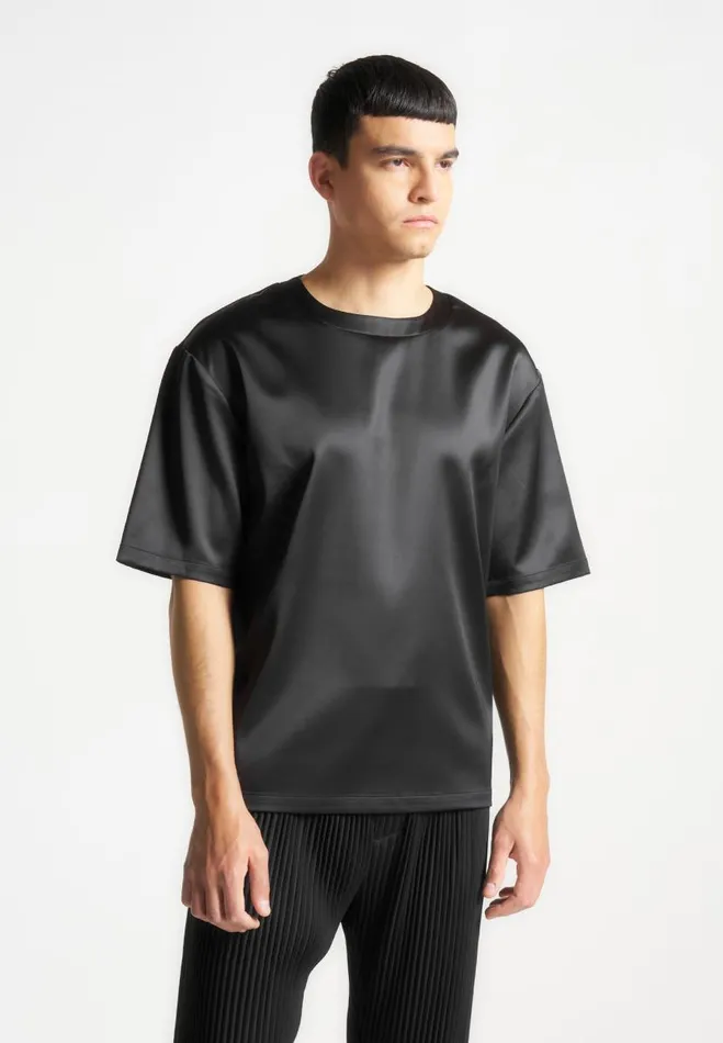 Manire De Voir TShirts and Tops Manire De Voir Man Satin Boxy Fit TShirt 8211 Black