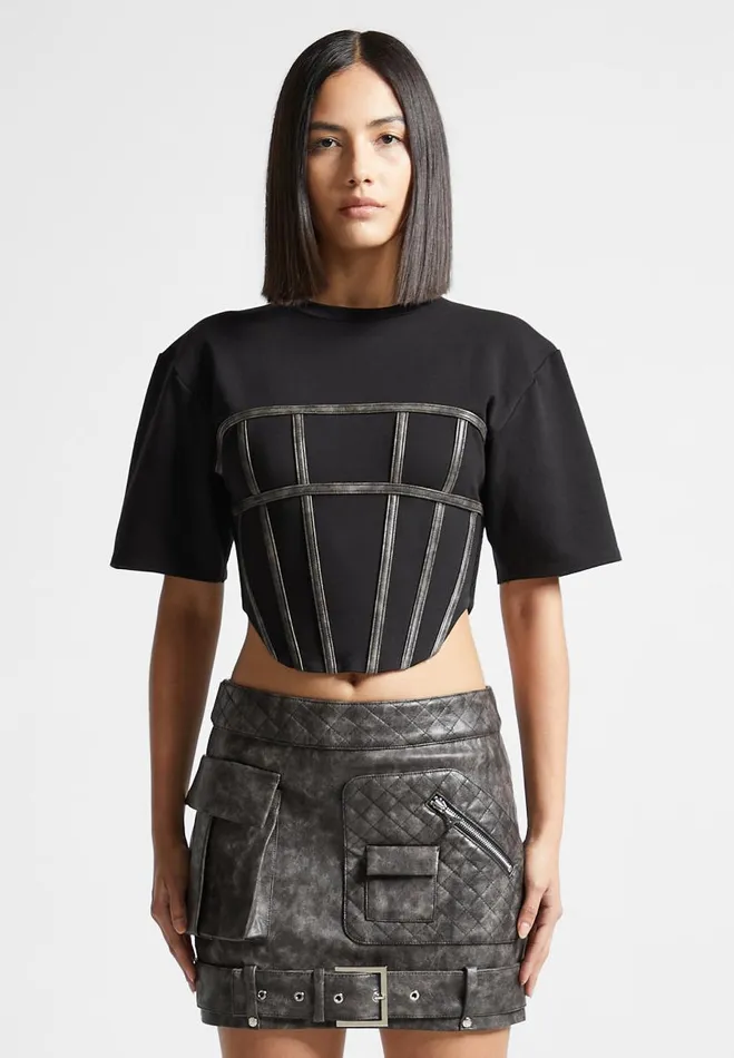 Manire De Voir Tops and T Shirts Manire De Voir Woman Corset T Shirt 8211 BlackGrey Manire De Voir Tops and T Shirts Manire De Voir Woman Corset T Shirt 8211 BlackGrey