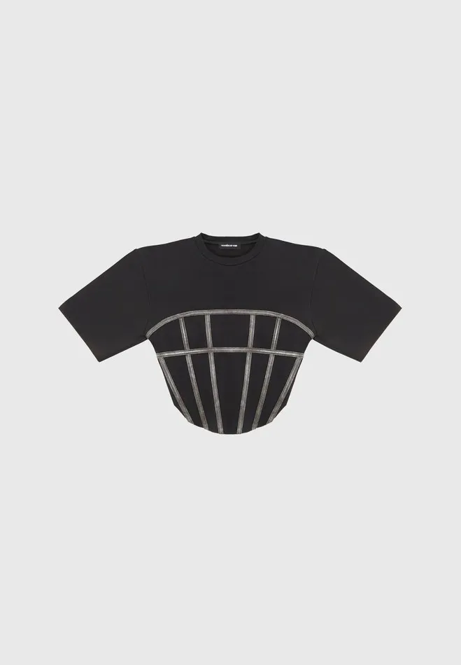 Manire De Voir Tops and T Shirts Manire De Voir Woman Corset T Shirt 8211 BlackGrey